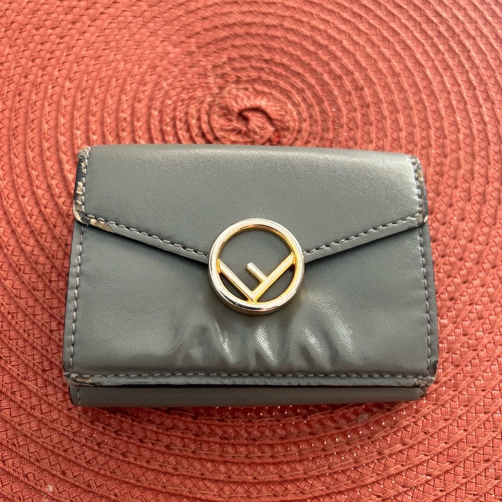 Fendi Gray Leather wallet with Gold Accent